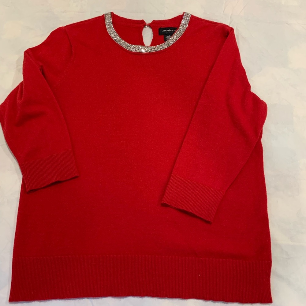 Liz Claiborne Scarlet Beaded Collar Top - Picture 2 of 2